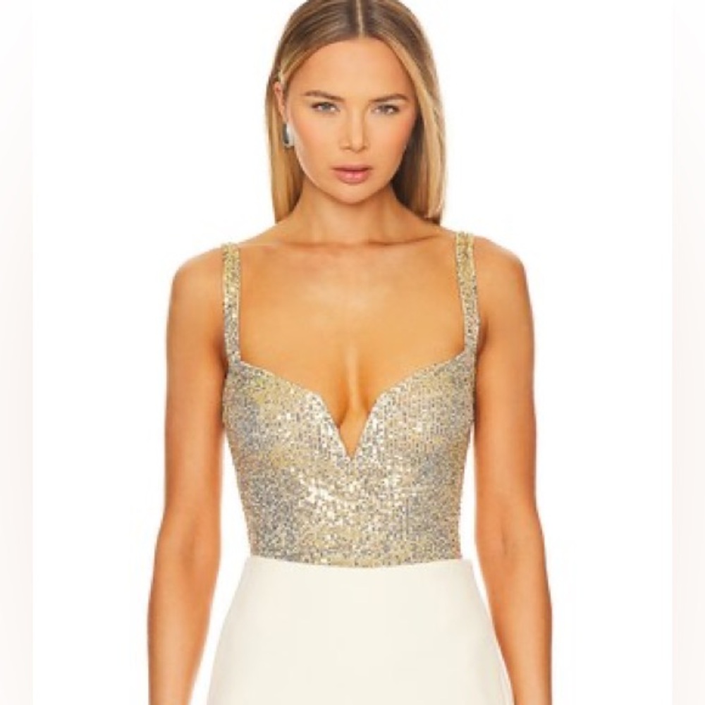 Free People Gold Sequin V-Wire Bodysuit